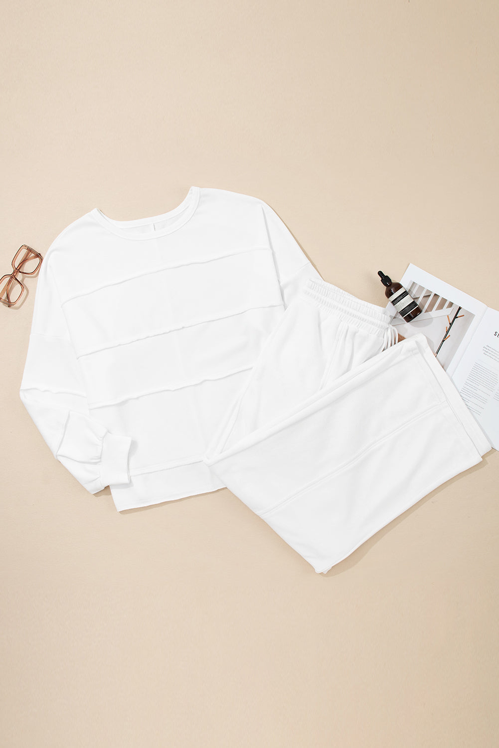 Plus Size White Textured Pullover Set With Drawstring Pants Dear-Lover Dropshipping